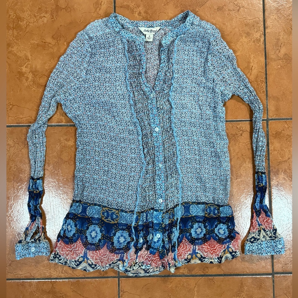 Lucky Brand Blue and Pink Patterned Women's Top